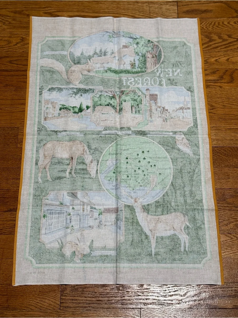 VTG New Forest Souvenir Tea Towel Richlin RL484 Cotton Map Made in UK (NWOT)